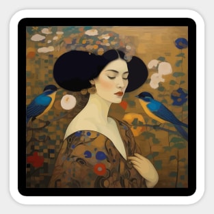 Beautiful Woman with Birds in a Garden Sticker